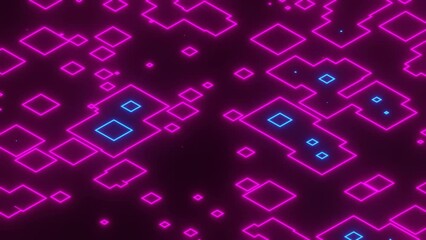 Wall Mural - 4k video of blue and pink color neon light effect created with random shapes with lines. beautiful s