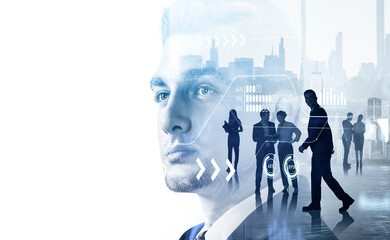 Wall Mural - Serious businessman wearing formal wear and business people work