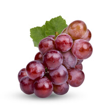 Fresh Red Grape With Leaves Isolated On Transparent Background. (.PNG)