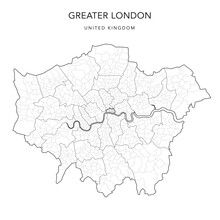 Administrative Map Of The Greater London With Ceremonial Counties, The London Boroughs, And The Wards Of The City Of London As Of 2022 - United Kingdom, England - Vector Map