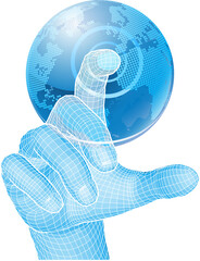 Poster - A hand touching a 3D world map globe technology concept