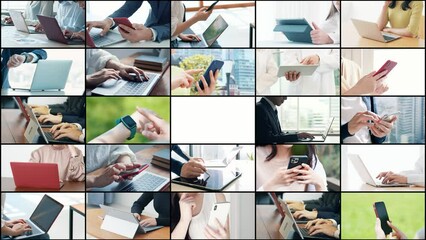 Poster - 様々なモバイル端末の使用シーン　白バックからの拡大縮小トランジション
