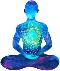 human meditate mind mental health yoga chakra spiritual healing watercolor painting illustration des