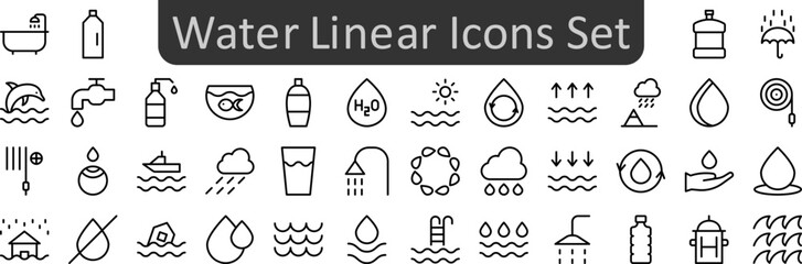 Poster - Water linear icons set. Web icon set. Website set icon vector