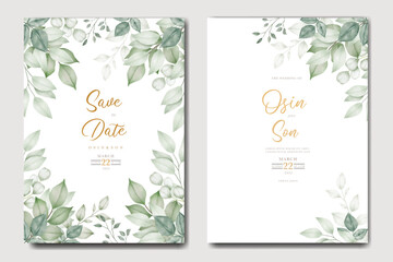 Wall Mural - Greenery Leaf Wedding Invitation card Watercolor 