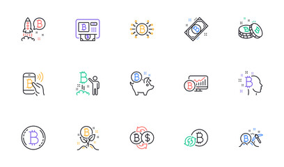 Poster - Bitcoin line icons. Blockchain, Crypto ICO and Cryptocurrency. Mining linear icon set. Bicolor outline web elements. Vector