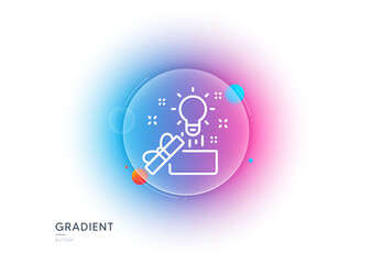 Poster - Out of the box line icon. Gradient blur button with glassmorphism. Creativity sign. Gift box with idea symbol. Transparent glass design. Creative idea line icon. Vector