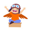 © Hakan Kaçar - Happy child playing with toy paper wings at home. Children have fun. Success, creativity and entrepreneurial concept. Flat vector illustration isolated.background.