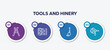 infographic element template with tools and hinery outline icons such as pruning shears, linoleum, mop, grinder hine vector.