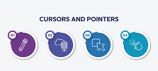 Poster - infographic element template with cursors and pointers outline icons such as pencil cursor, server for cloud, test box, click gesture vector.