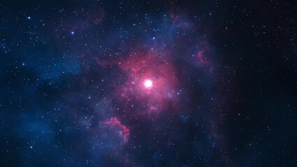 Wall Mural - night sky flythrough traveling trough universe filled with stars, nebulae and galaxies - 4k video