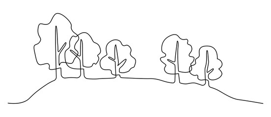 Wall Mural - Landscape park with path and trees. Continuous line drawing illustration.