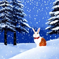 Wall Mural - A 2023 Christmas bunny postcard