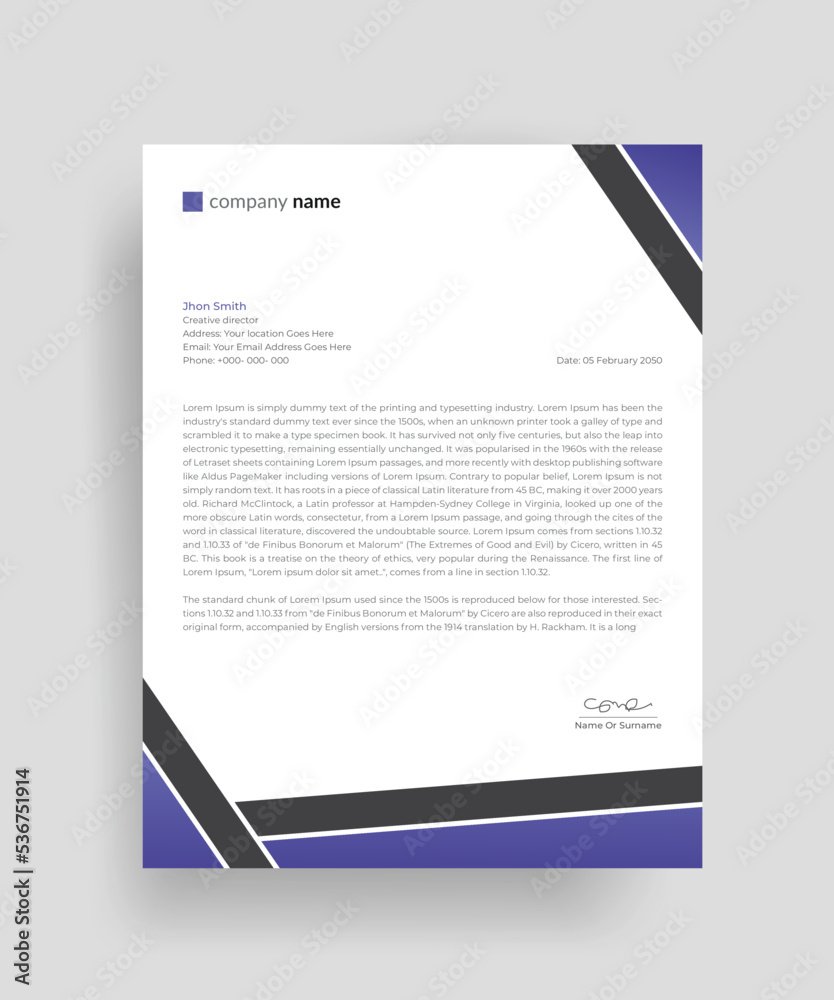 Corporate business letterhead design, official minimal creative ...