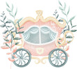 Watercolor fairy tale element of princess story - princess carriage, isolated illustration for baby shower girl clipart, birthday clipart