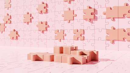 Aufkleber - 3d rendering. Abstract jigsaw background. Pink podium minimalist mock up scene. Cute Display Stand