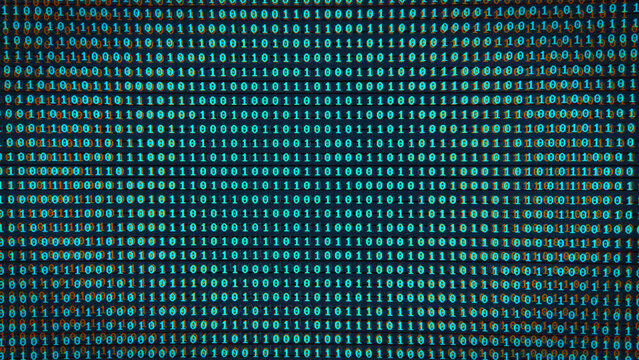 digital background of binary code with a glitch effect on the screen. the concept of coding, securit