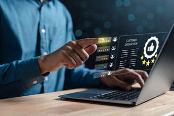 Aufkleber - Customer Experience Give five Star 5.0 on virtual screen the best quality assurance for guarantee product or feedback review satisfaction service satisfaction survey.