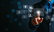 © Kiattisak - Businessman hand touching on virtual tab contact icons. Contact us or Customer support hotline people connect. ( email, address, live chat, internet wifi )
