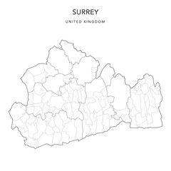  Administrative Map of Surrey with County, Districts and Civil Parishes as of 2022 - United Kingdom, England - Vector Map