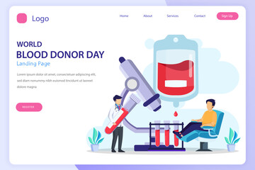 World blood day landing page website flat vector template