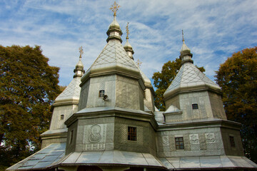 Sticker - Eastern Orthodox church architecture in Nyzhnii Verbizh near Kolomyia, Ivano-Frankivsk Oblast, Ukraine. UNESCO