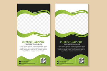 Poster - collection banner template design with headline is physiotherapy, best your treatment. space of photo collage. Advertising flyer in vertical layout. green gradient, black and white background element.