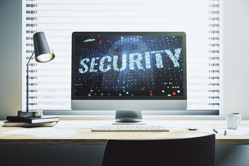 Poster - Cyber security creative concept on modern laptop monitor. 3D Rendering
