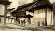 Illustration of feudal japan village