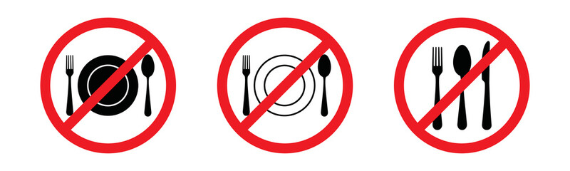 Wall Mural - Forbidden eat icon vector. No eating sign. Warning, reminder, caution, notice, attention, restriction for eating in this area. 