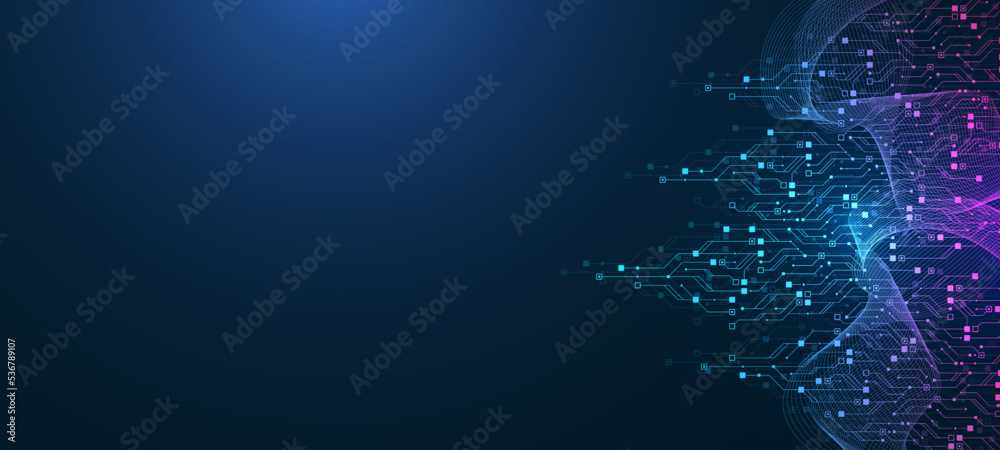 Quantum computer technologies concept. Futuristic blue circuit board ...