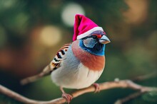 Illustration Of A Sparrow Bird Wearing A Christmas Hat For Wallpapers