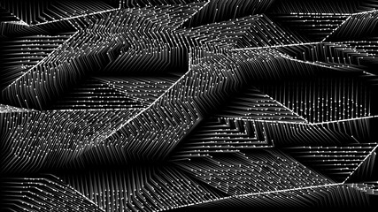 Flowing white particles on black background. Illustration.