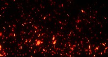 Fire Dark Background. Red Sparks. Bokeh Particles. Blur Neon Orange Color Burning Flame Sparkles On Dark Night Black Abstract Free Space Wallpaper. CG Render 3D Illustration.