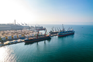 Maritime trade and business port in Gebze. Kocaeli, Turkey. Aerial view of Kocaeli City. Industrial area in Marmara Sea.