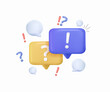 3d Q&A Speech bubble with question and exclamation mark icon. Talk message box with question sign. FAQ symbol concept.