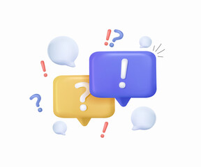 Poster - 3d q&a speech bubble with question and exclamation mark icon. talk message box with question sign. f