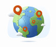 3D earth globe with pinpoints online deliver service, delivery tracking, pin location point marker of shipment map 3d.
