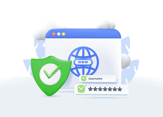 Poster - 3d security, cyber shield lock check mark. cloud hosting and service cyber protection. personal data