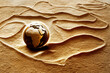 Globe in the desert sand, modal influence of the middle east or africa, 3d illustration