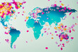 © XaMaps - Lightweight world map poster of love with flower petals, Valentine's Day design decoration