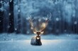 Wild deer in the evening sunlight in the winter forest. Winter forest and beautiful deer. 3D rendering