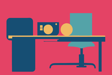 Sticker - Office desk design on a dark pink background