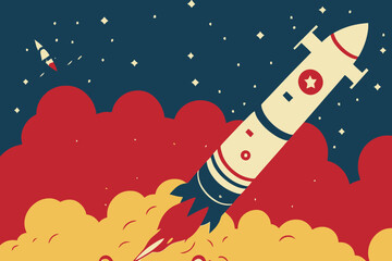 Wall Mural - rocket launch in the sky galaxy design