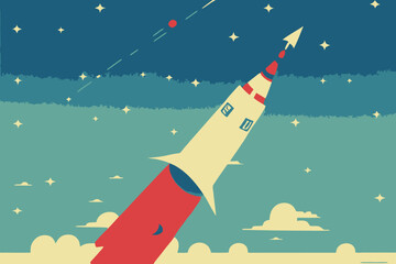 Wall Mural - rocket launch in the sky galaxy design