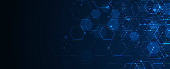 Digital technology background. Abstract hexagons background with lines and dots. Design for science, medicine or technology