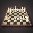 Traditional wooden chessboard with pieces. 3D illustration