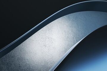 Poster - Abstract graphic stylish background with metallic and concrete wavy detail on dark blue backdrop. 3D rendering
