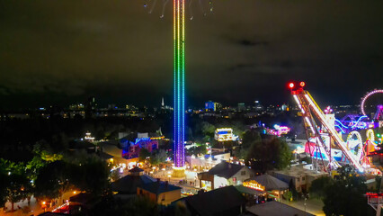 Poster - Night aerial view of Prater Amusement Park in Vienna from drone