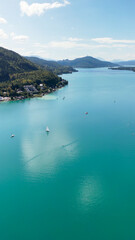 Wall Mural - Klagenfurt Lake in summer season from drone, Austria